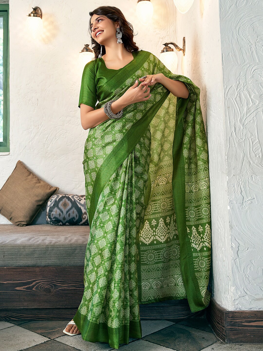 

KALINI Ethnic Motifs Saree, Olive