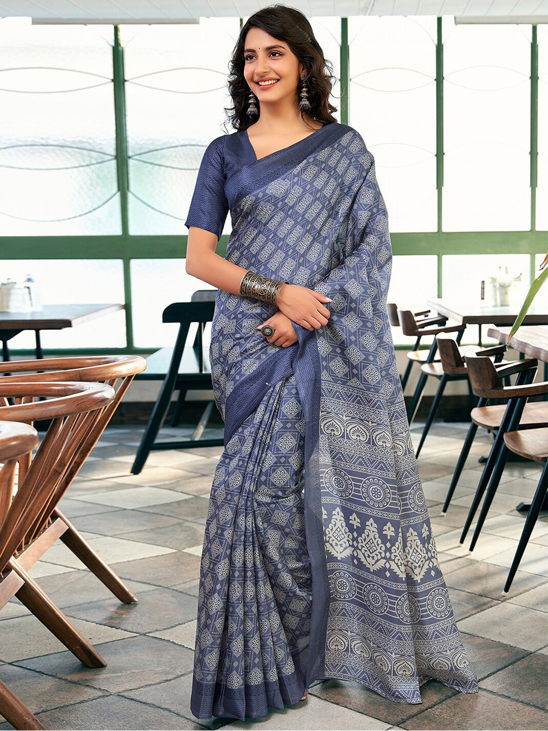 

KALINI Ethnic Motifs Kanjeevaram Saree, Grey