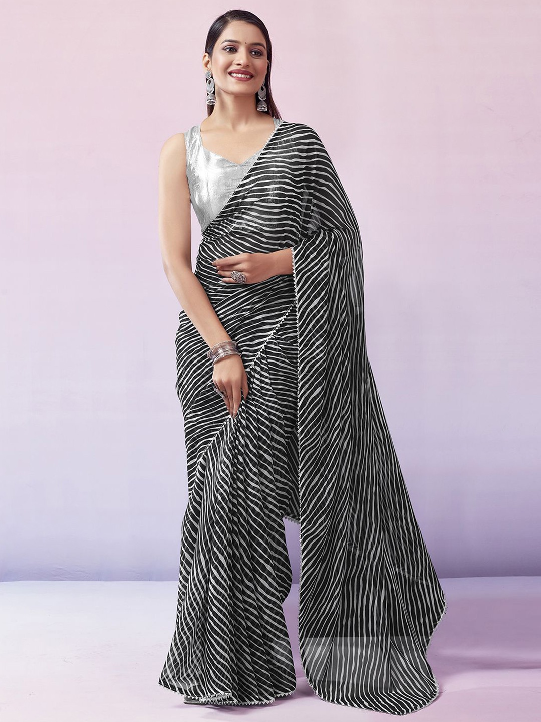 

KALINI Leheriya Gotta Patti Leheriya Saree, Black