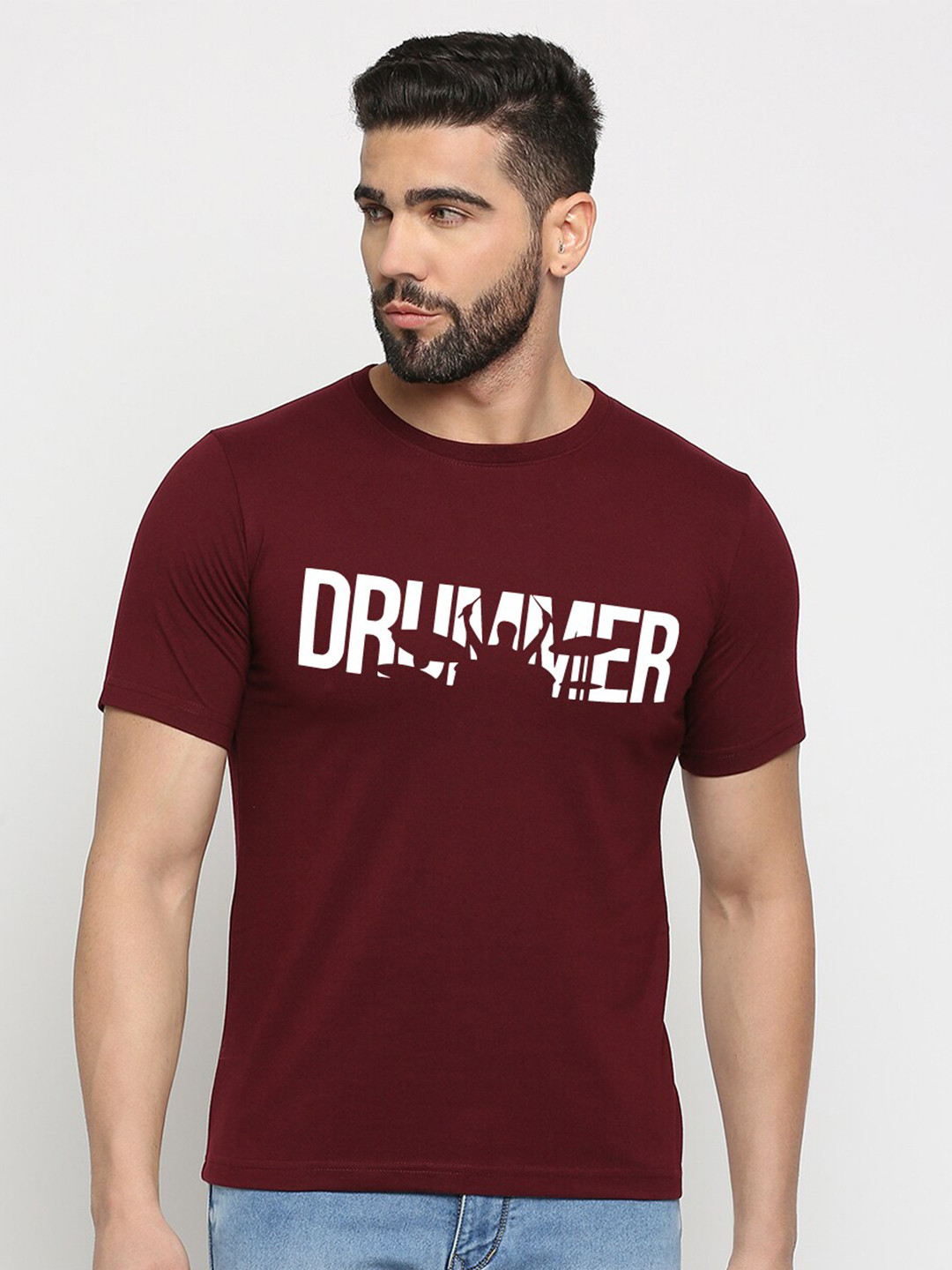 

MOD ECRU Unisex Typography Printed Round Neck Cotton T-shirt, Maroon