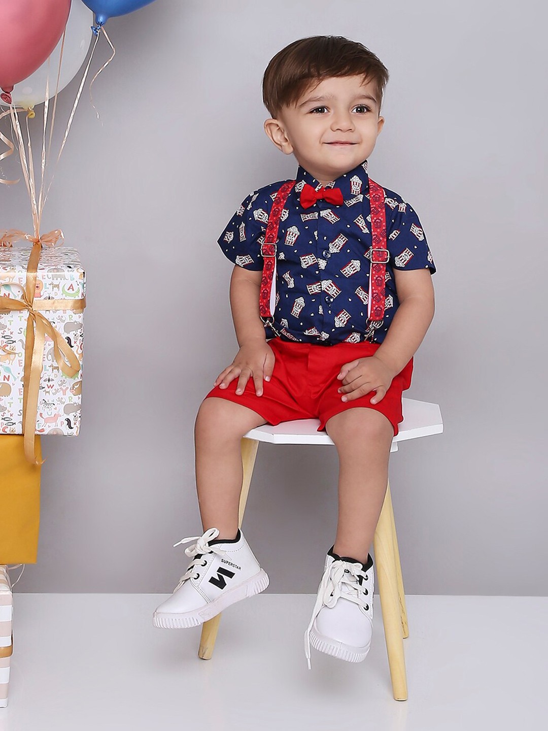 

KID1 Boys Printed Pure Cotton Shirt With Shorts, Blue