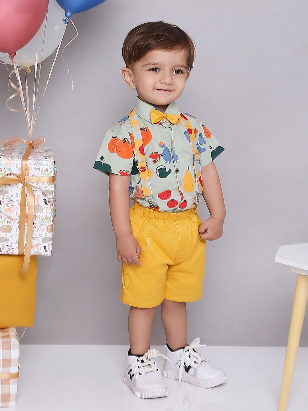 

KID1 Boys Printed Pure Cotton Shirt With Shorts, Green