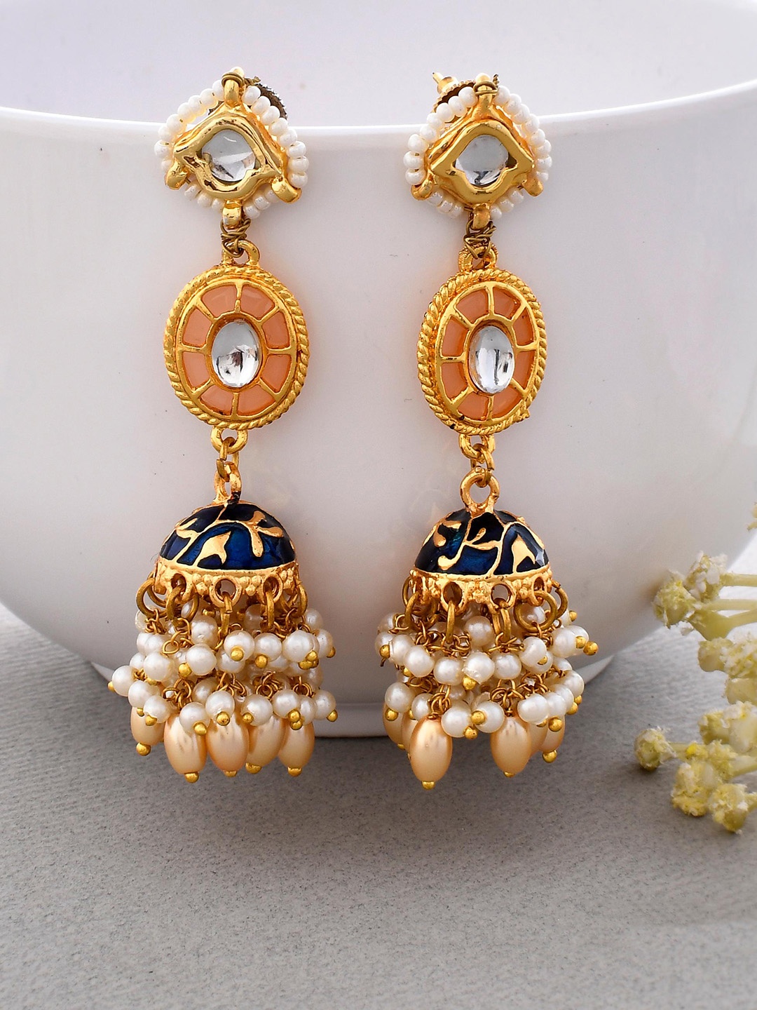 

DASTOOR Gold Plated Contemporary Jhumkas, White