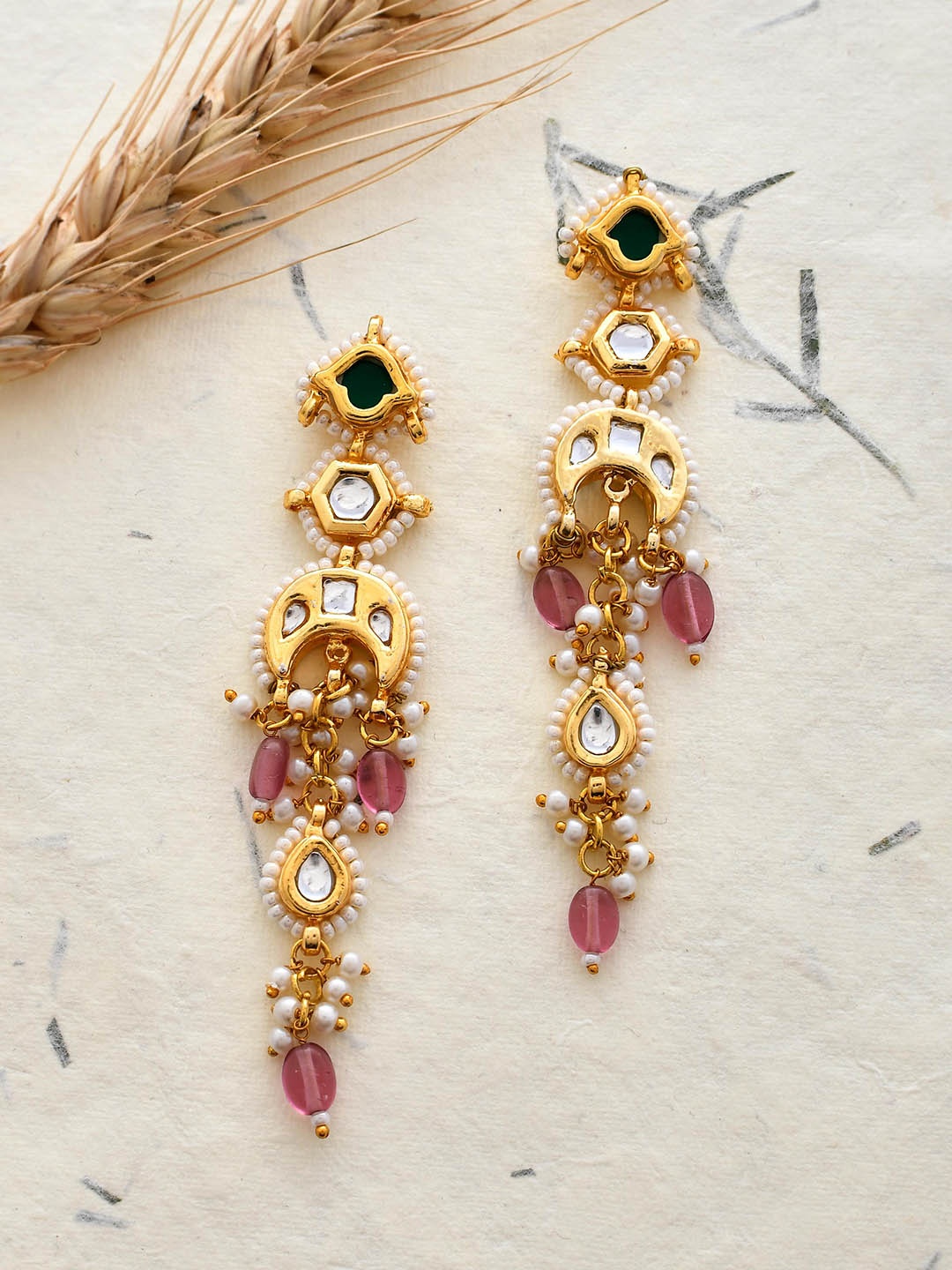 

DASTOOR Gold Plated Kundan Drop Earrings
