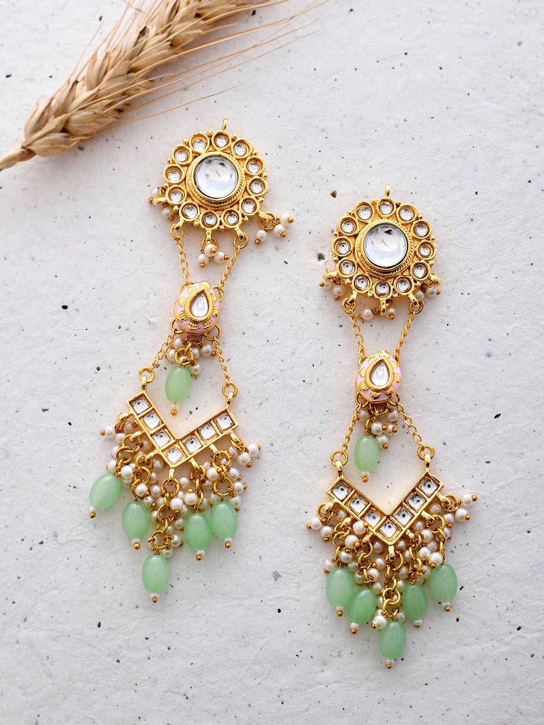 

DASTOOR Gold Plated Kundan Drop Earrings
