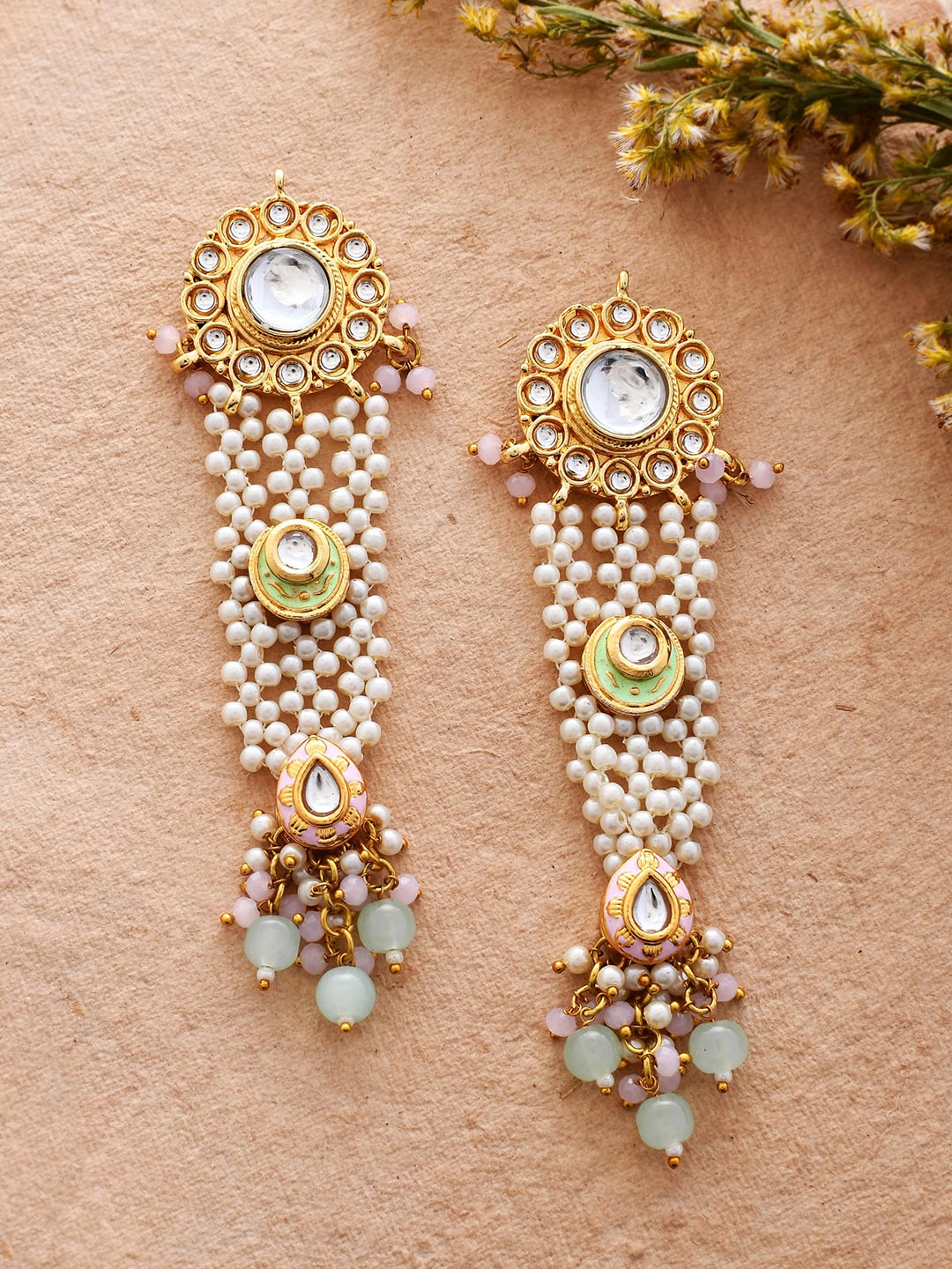 

DASTOOR Gold Plated Kundan Drop Earrings