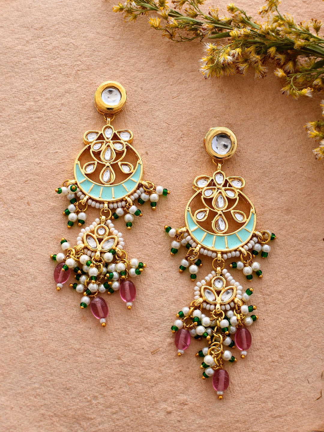 

DASTOOR Gold Plated Kundan Drop Earrings