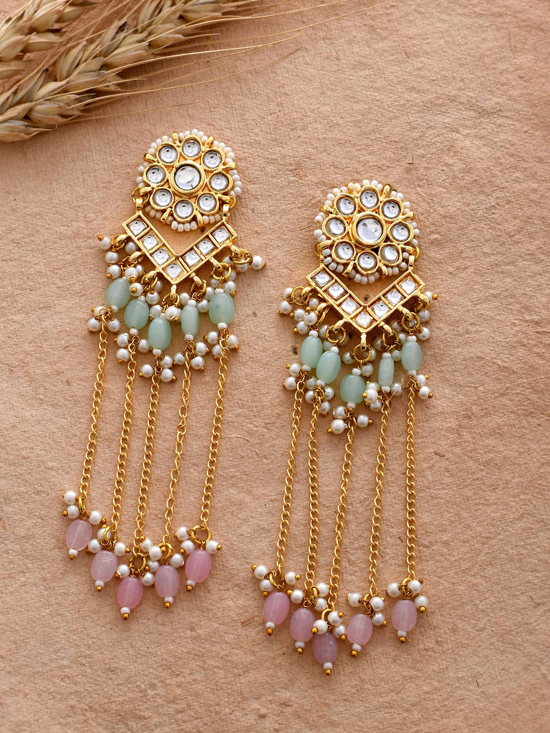 

DASTOOR Gold Plated Kundan Drop Earrings