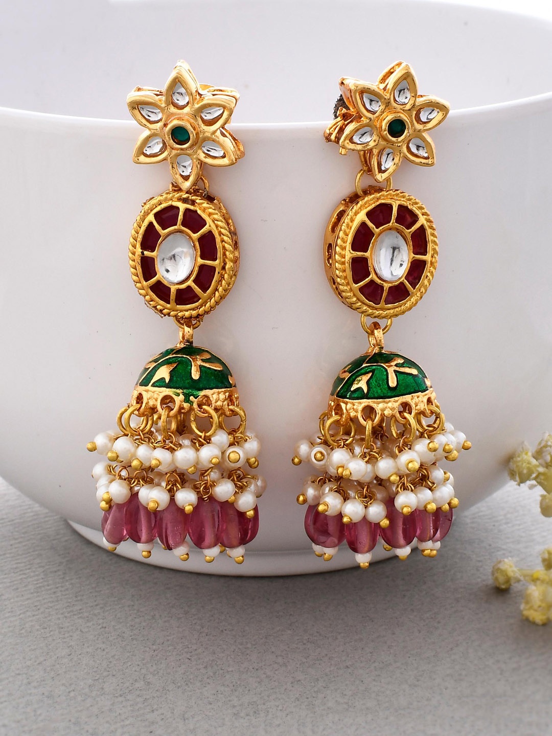 

DASTOOR Gold Plated Kundan Jhumkas