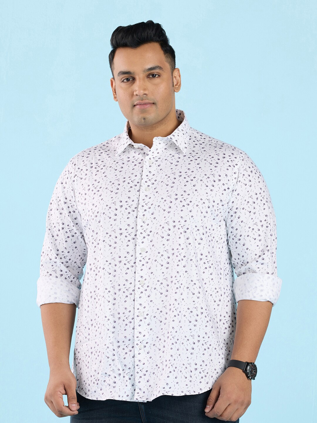 

Big Hello - The Plus Life Floral Printed Cotton Casual Shirt, White
