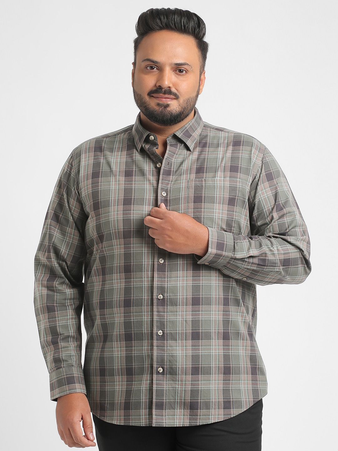 

Big Hello - The Plus Life Men Tartan Checks Opaque Checked Casual Shirt, Green
