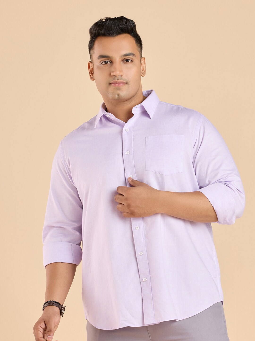 

Big Hello - The Plus Life Spread Collar Linen Casual Shirt, Purple