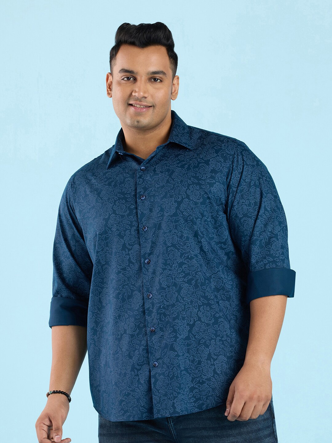 

Big Hello - The Plus Life Floral Printed Casual Shirt, Navy blue