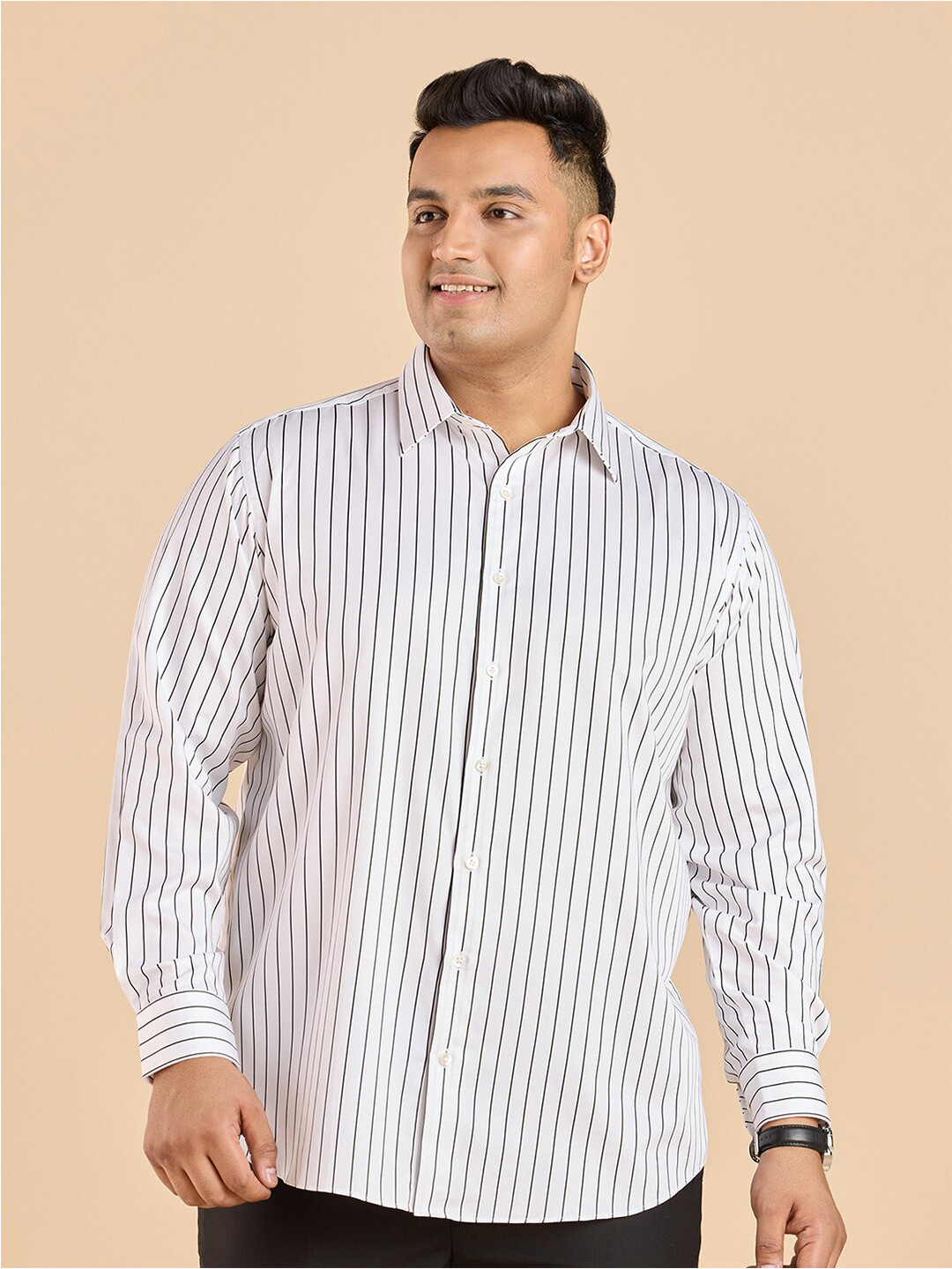 

Big Hello - The Plus Life Vertical Striped Supima Cotton Casual Shirt, White