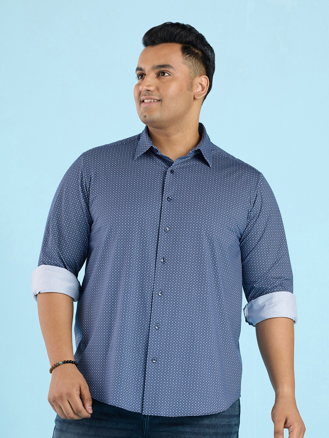 

Big Hello - The Plus Life Geometric Printed Spread Collar Long Sleeves Cotton Casual Shirt, Blue