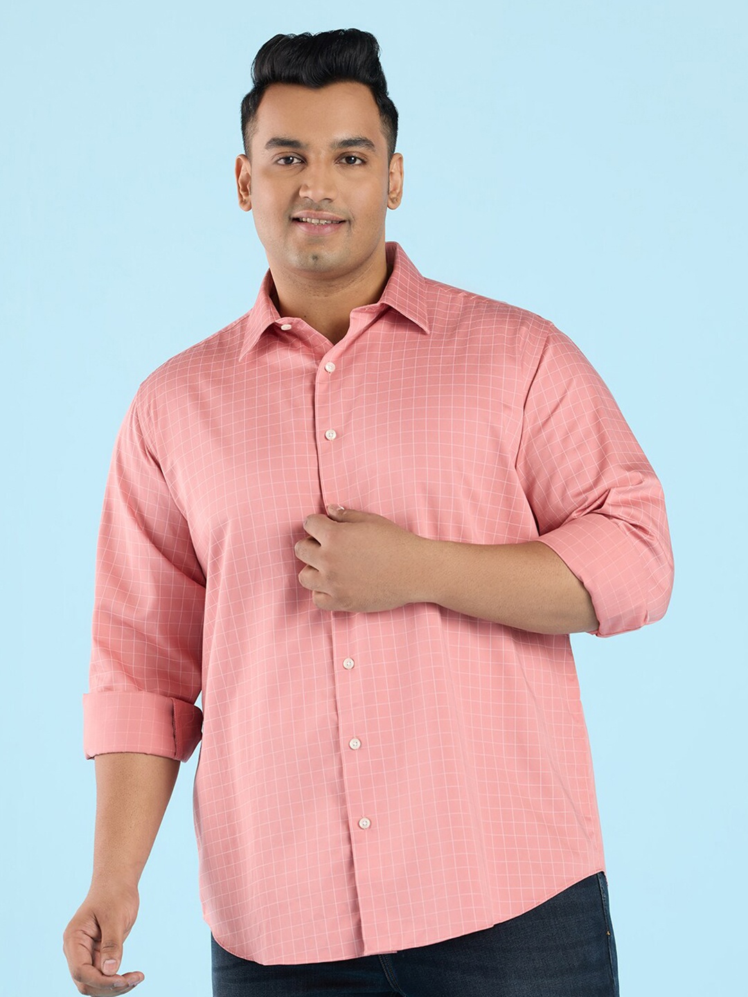 

Big Hello - The Plus Life Checked Cotton Casual Shirt, Coral