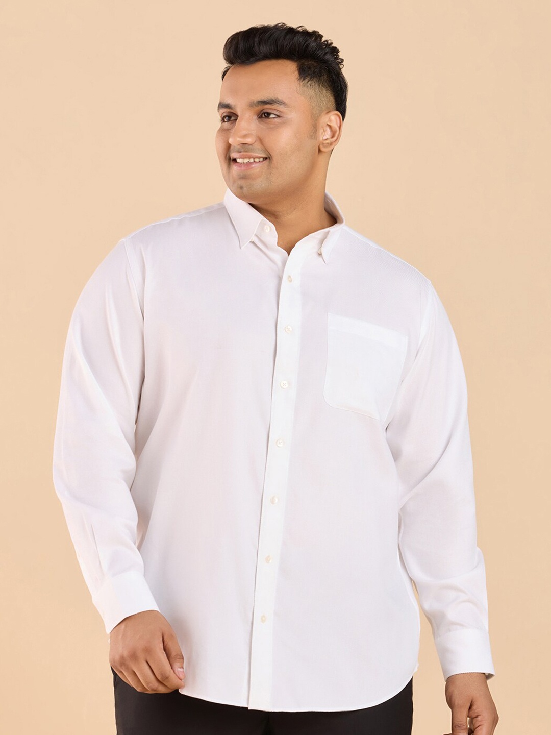 

Big Hello - The Plus Life Spread Collar Cotton Casual Shirt, White