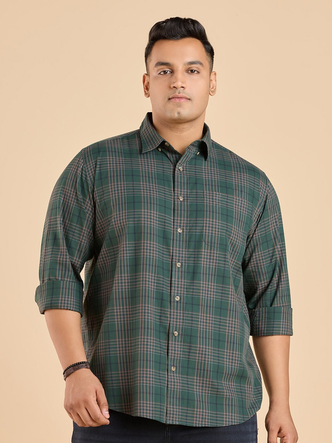 

Big Hello - The Plus Life Tartan Checks Cotton Casual Shirt, Green