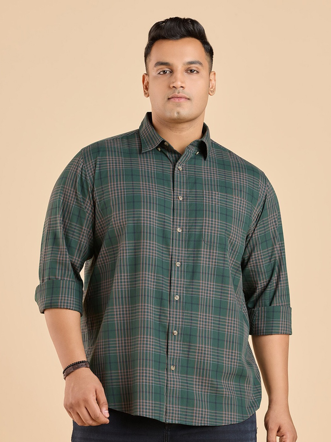 

Big Hello - The Plus Life Tartan Checks Cotton Casual Shirt, Green