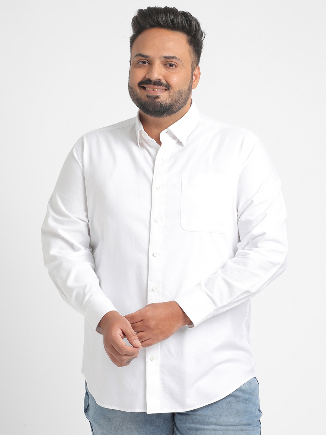 

Big Hello - The Plus Life Men Opaque Casual Shirt, White