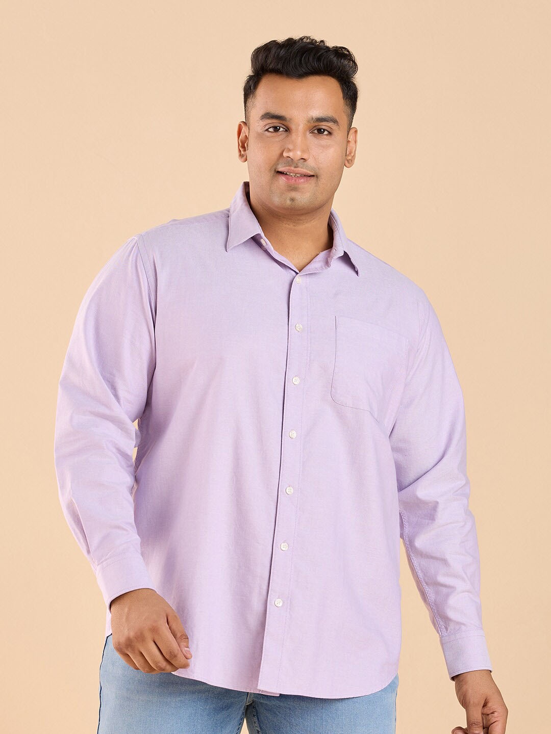 

Big Hello - The Plus Life Spread Collar Cotton Casual Shirt, Purple