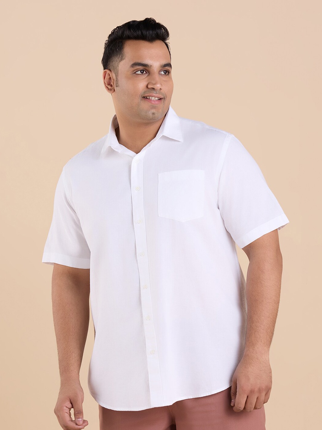 

Big Hello - The Plus Life Spread Collar Cotton Casual Shirt, White