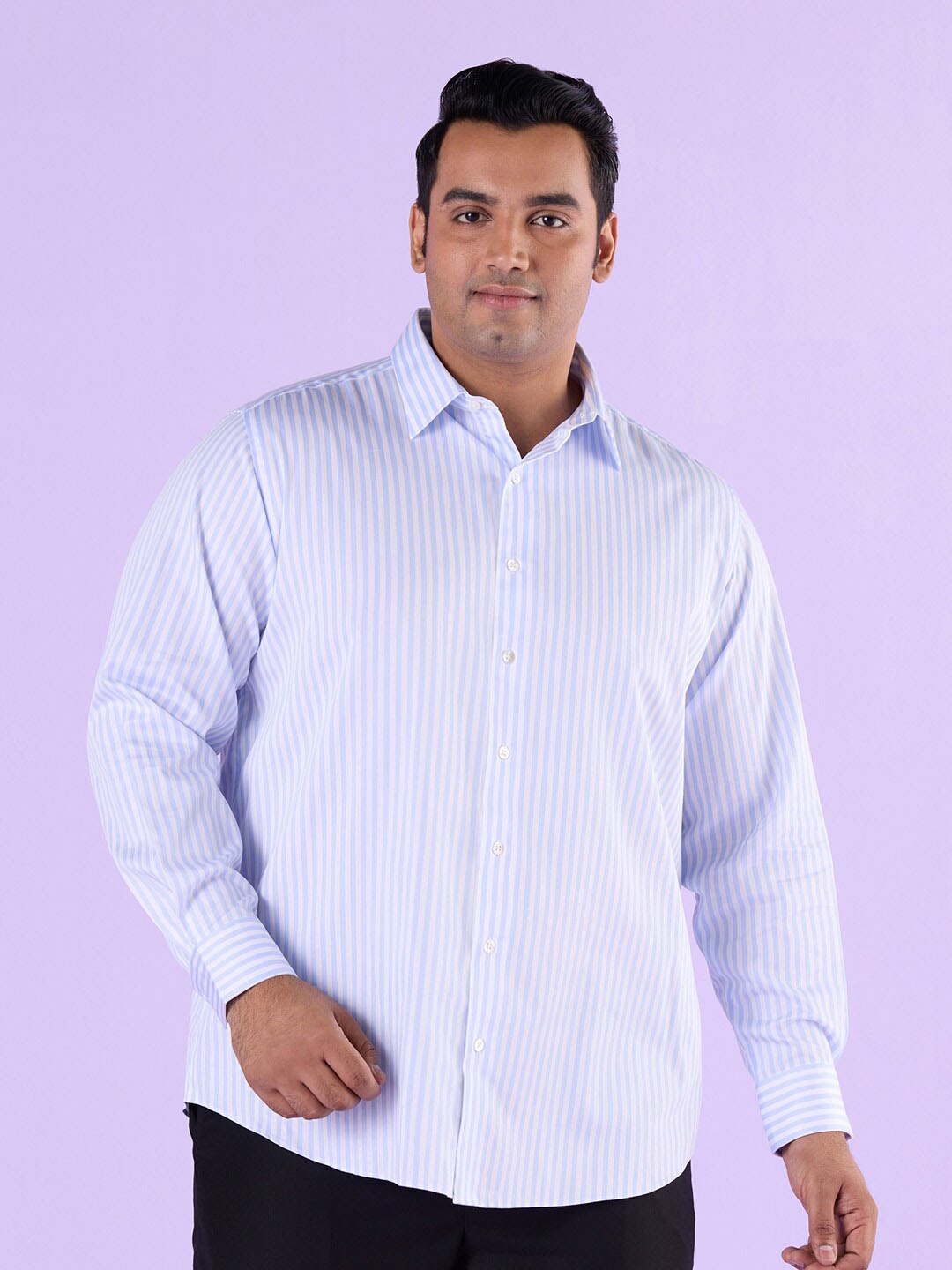 

Big Hello - The Plus Life Striped Cotton Casual Shirt, Blue