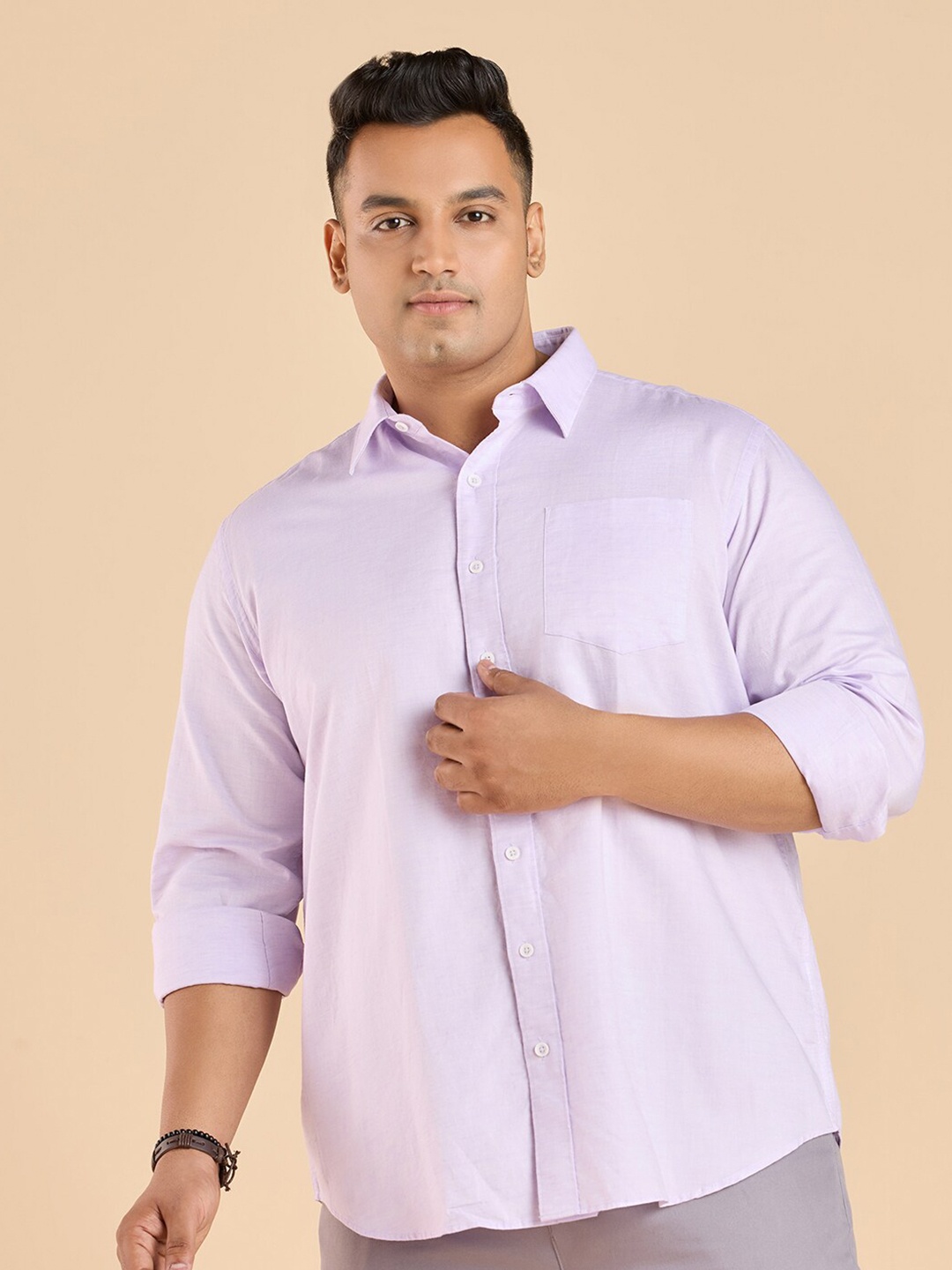 

Big Hello - The Plus Life Classic Spread Collar Cotton Casual Shirt, Purple