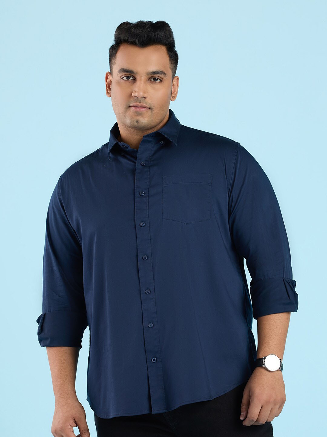 

Big Hello - The Plus Life Cotton Casual Shirt, Navy blue