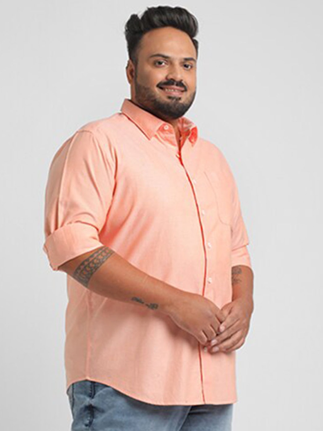 

Big Hello - The Plus Life Long Sleeves Oxford Cotton Casual Shirt, Orange