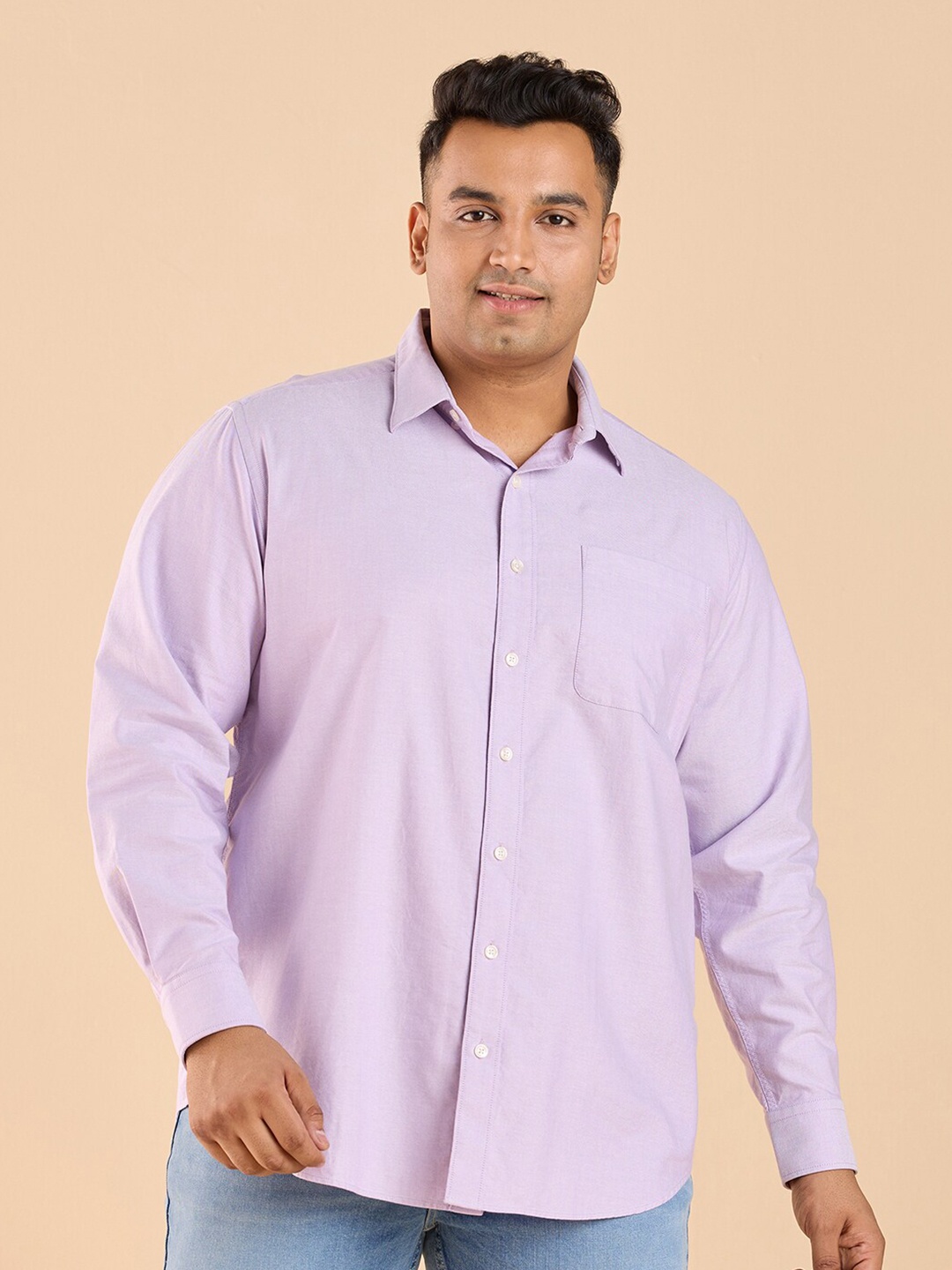 

Big Hello - The Plus Life Spread Collar Cotton Casual Shirt, Purple