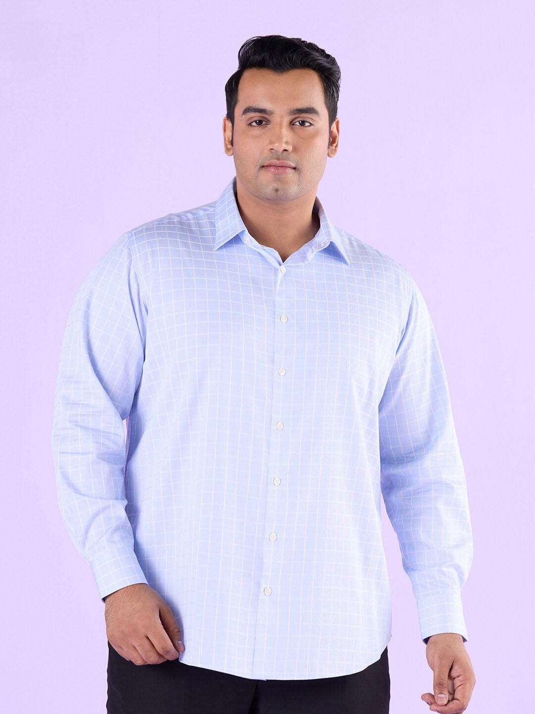 

Big Hello - The Plus Life Checked Supima Cotton Formal Shirt, Blue