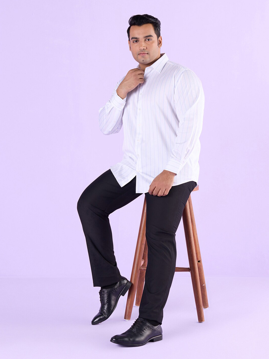 

Big Hello - The Plus Life Striped Spread Collar Cotton Casual Shirt, Blue