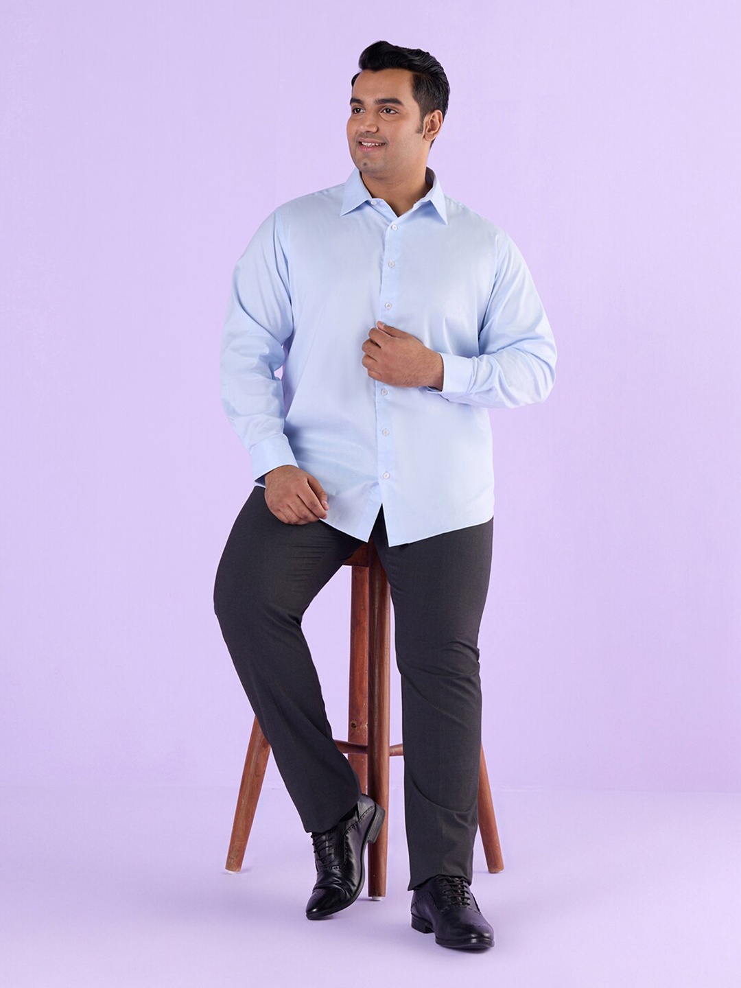 

Big Hello - The Plus Life Spread Collar Cotton Casual Shirt, Blue