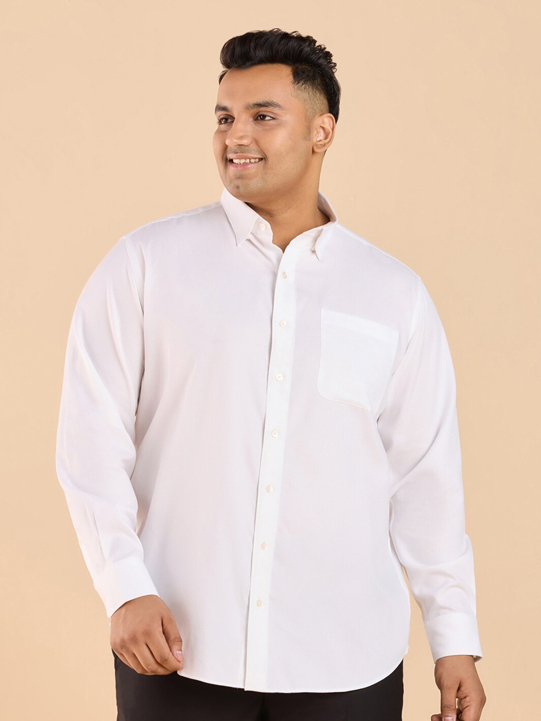 

Big Hello - The Plus Life Spread Collar Cotton Casual Shirt, White