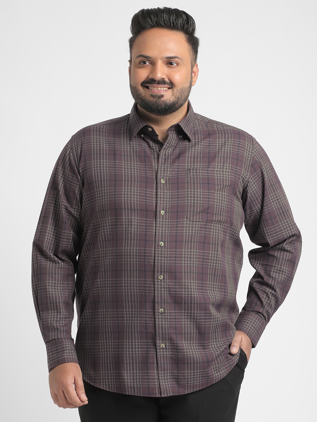 

Big Hello - The Plus Life Men Tartan Checks Opaque Checked Casual Shirt, Brown