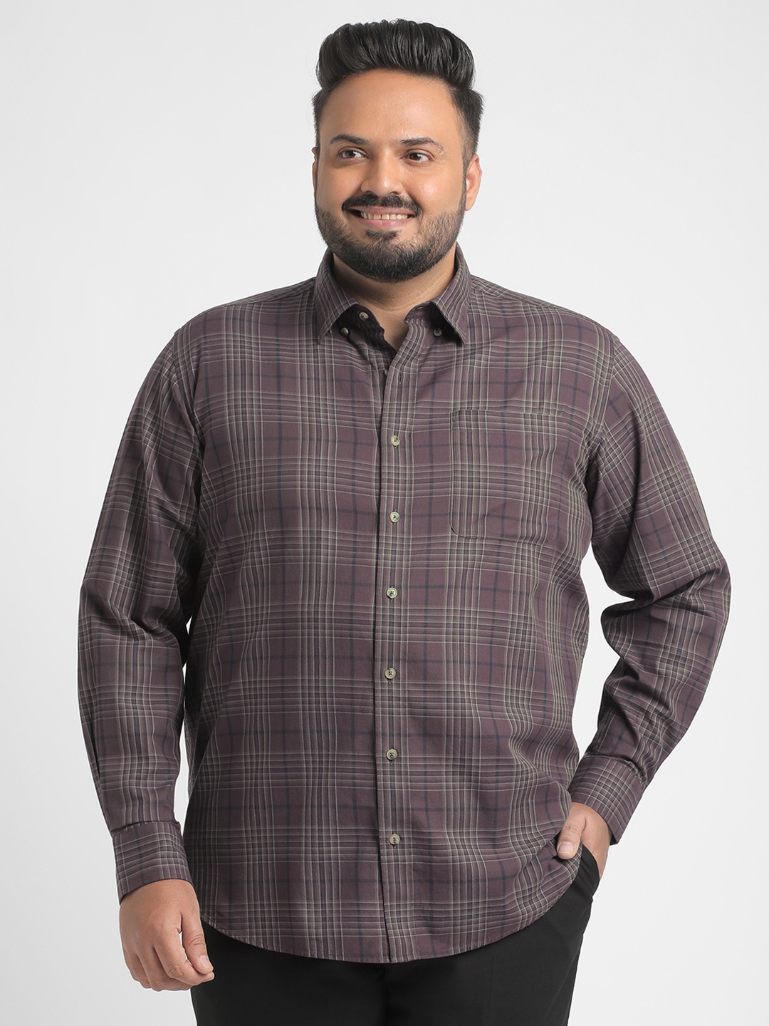 

Big Hello - The Plus Life Men Tartan Checks Opaque Checked Casual Shirt, Brown