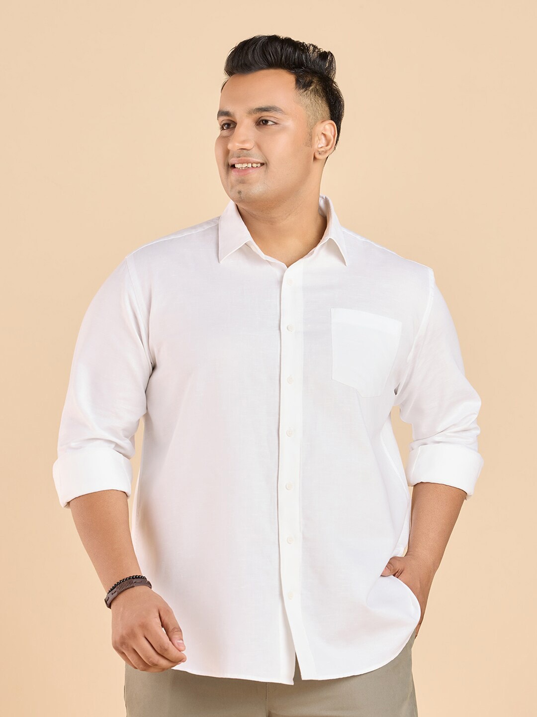 

Big Hello - The Plus Life Classic Spread Collar Cotton Casual Shirt, White