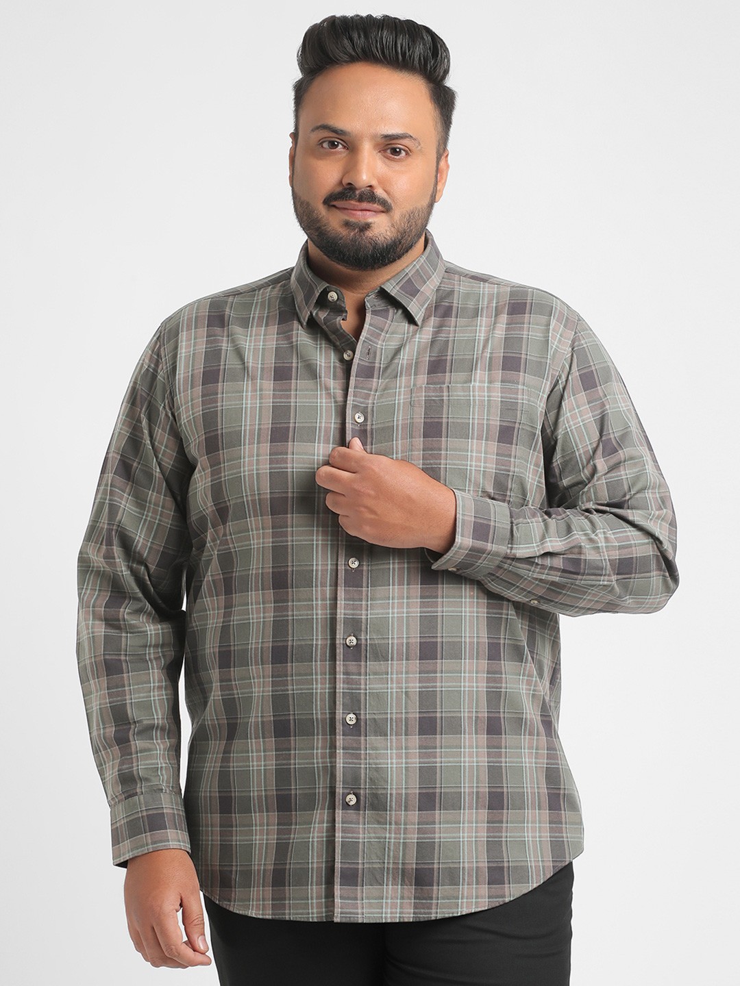 

Big Hello - The Plus Life Men Tartan Checks Opaque Checked Casual Shirt, Green