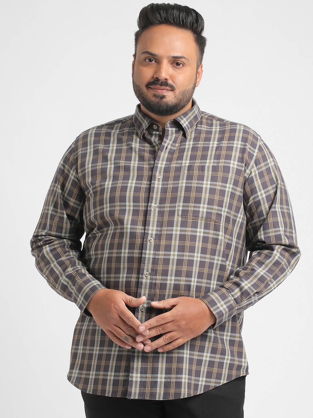

Big Hello - The Plus Life Men Tartan Checks Opaque Checked Casual Shirt, Brown