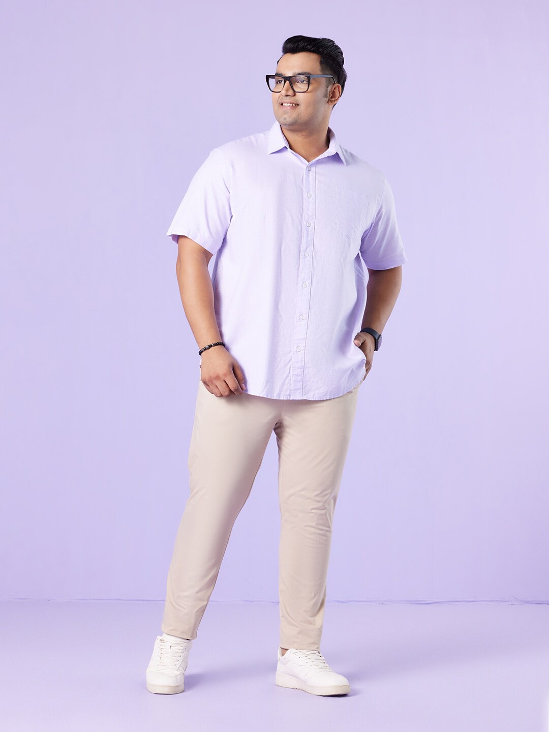 

Big Hello - The Plus Life Classic Fit Cotton Linen Casual Shirt, Purple