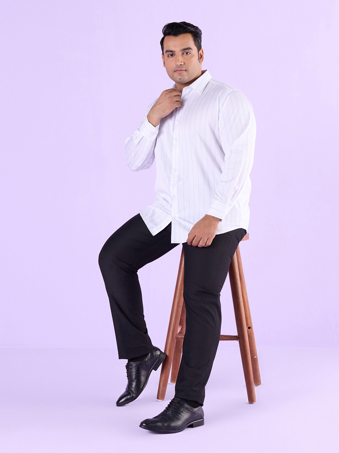 

Big Hello - The Plus Life Vertical Cotton Casual Shirt, White