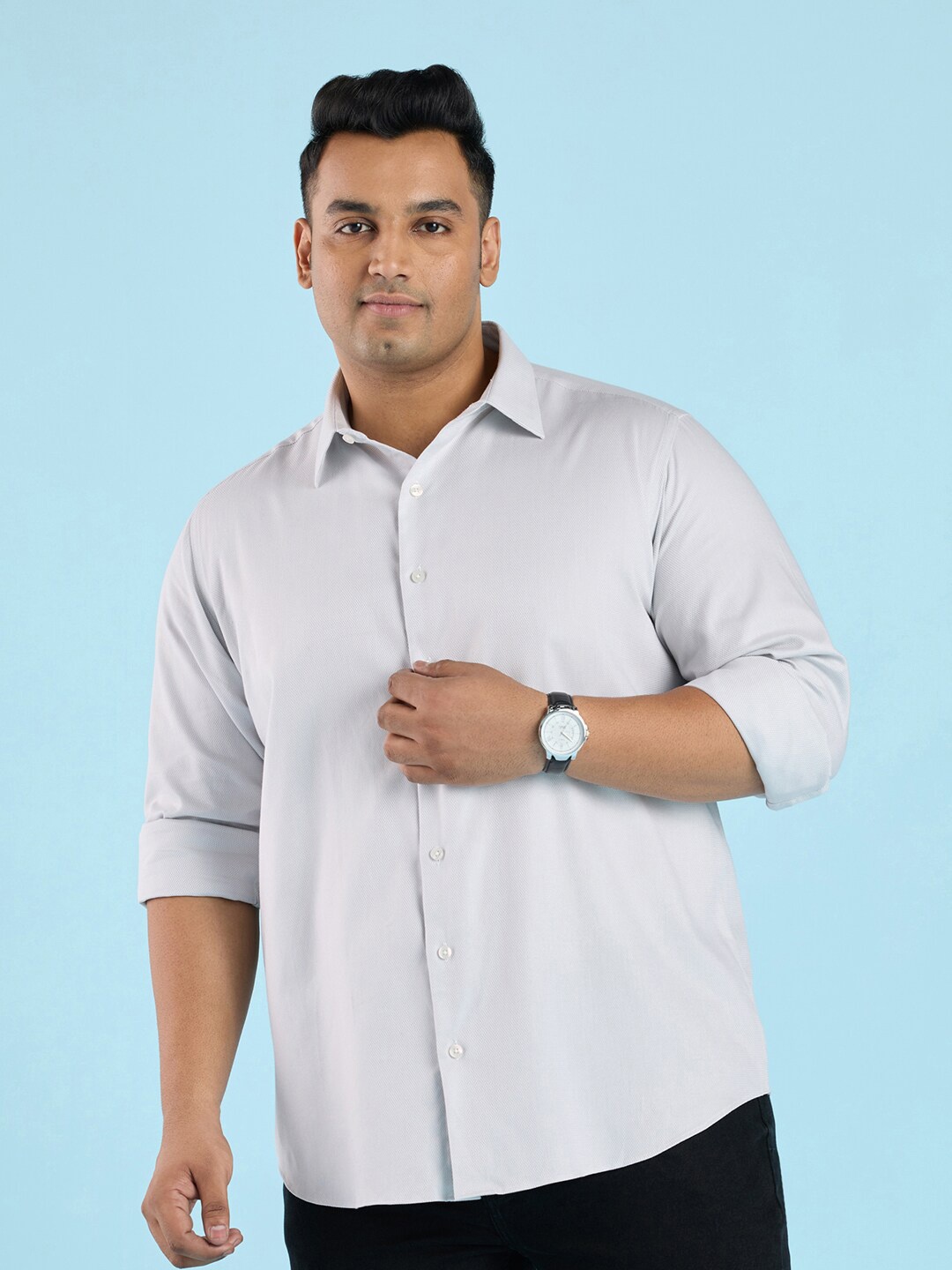 

Big Hello - The Plus Life Classic Fit Cotton Casual Shirt, Grey