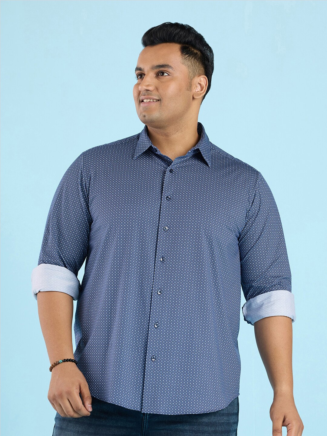 

Big Hello - The Plus Life Geometric Printed Cotton Casual Shirt, Blue
