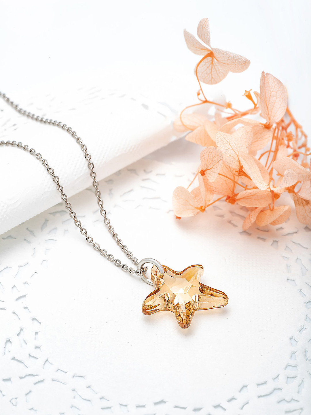 

SILBERRY 925 Sterling Silver Rhodium-Plated Star Shaped Pendants with Chains