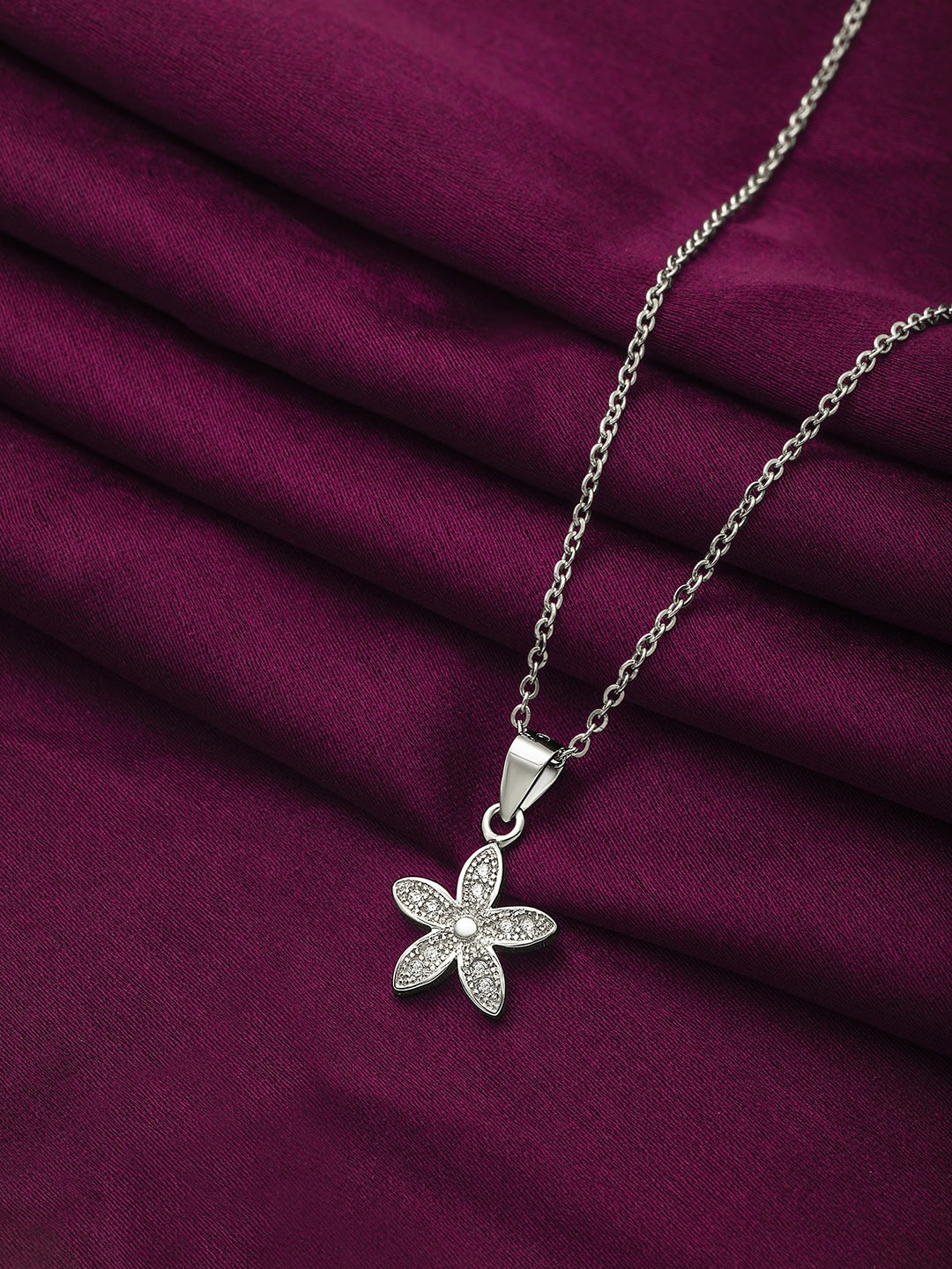 

SILBERRY Silberry 925 Sterling Silver Rhodium-Plated Floral Pendants with Chains