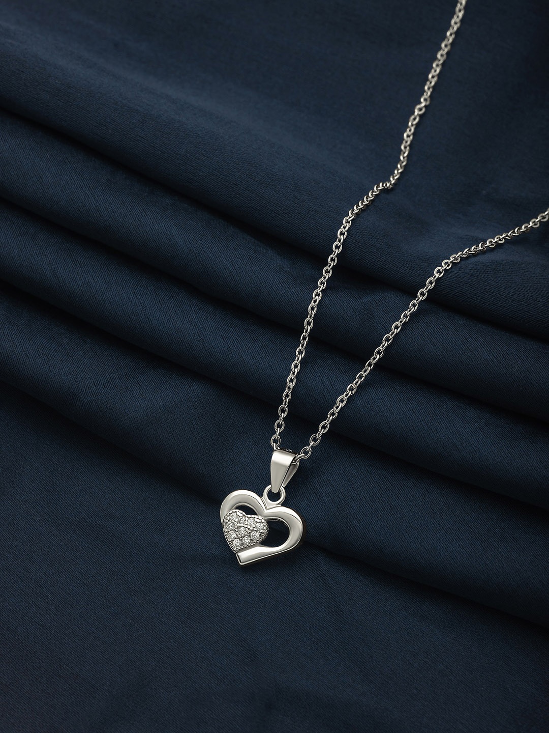 

SILBERRY 925 Sterling Silver Rhodium-Plated Heart Shaped Pendants with Chains