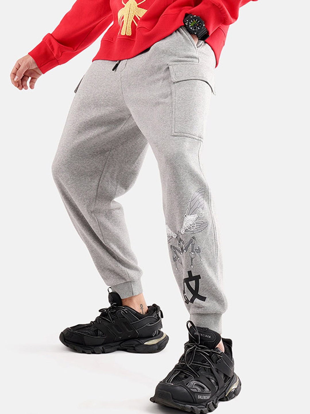 

Crazy Mosquitoes Men Cotton Mid-Rise Steam Punk Fleece Joggers, Grey