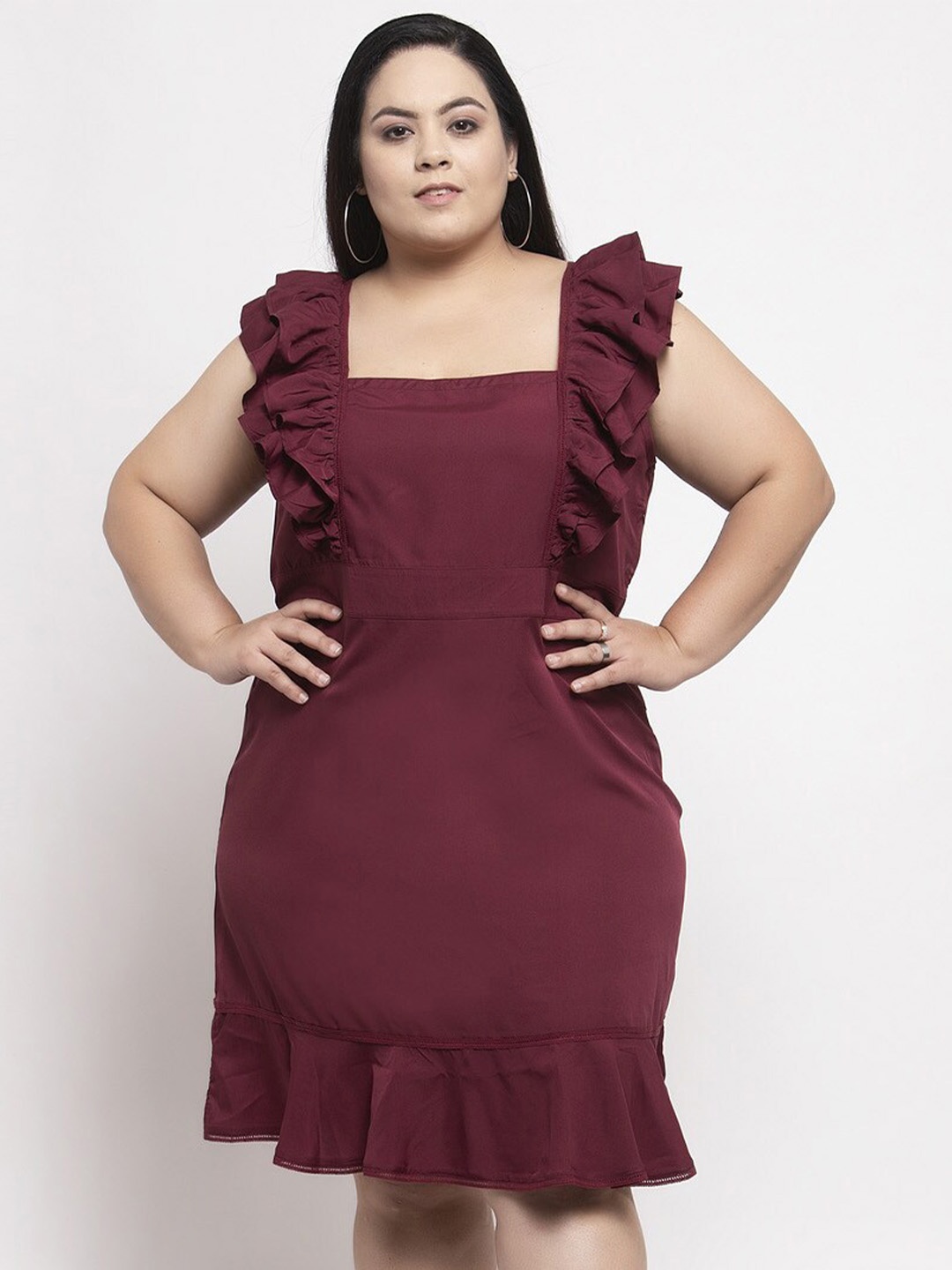 

Flambeur Square Neck Sleeveless Crepe Plus Size Sheath Dress, Brown