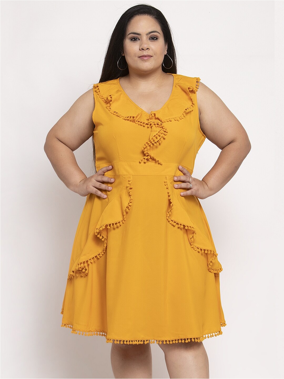 

Flambeur Plus Size Crepe Fit & Flare Dress, Mustard